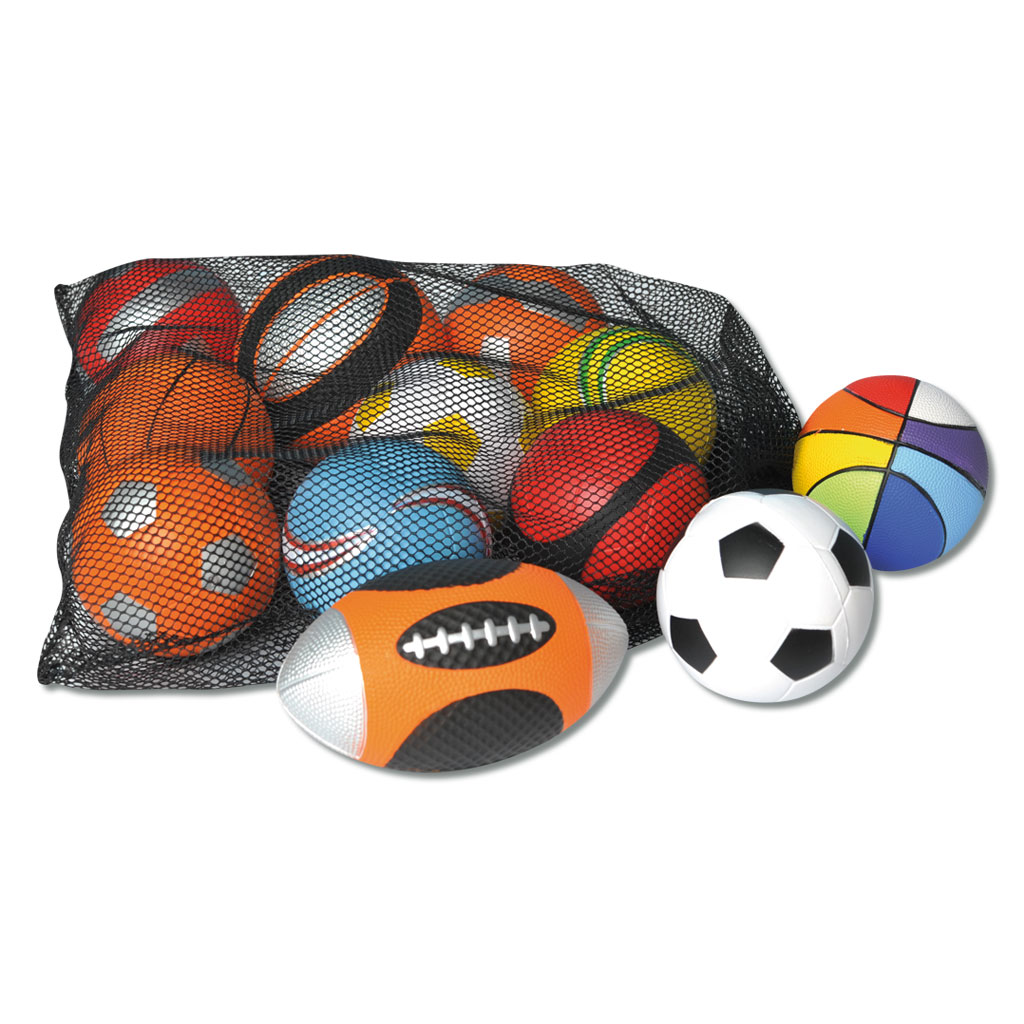 Sportball-Set mit 12 Bällen im Netz