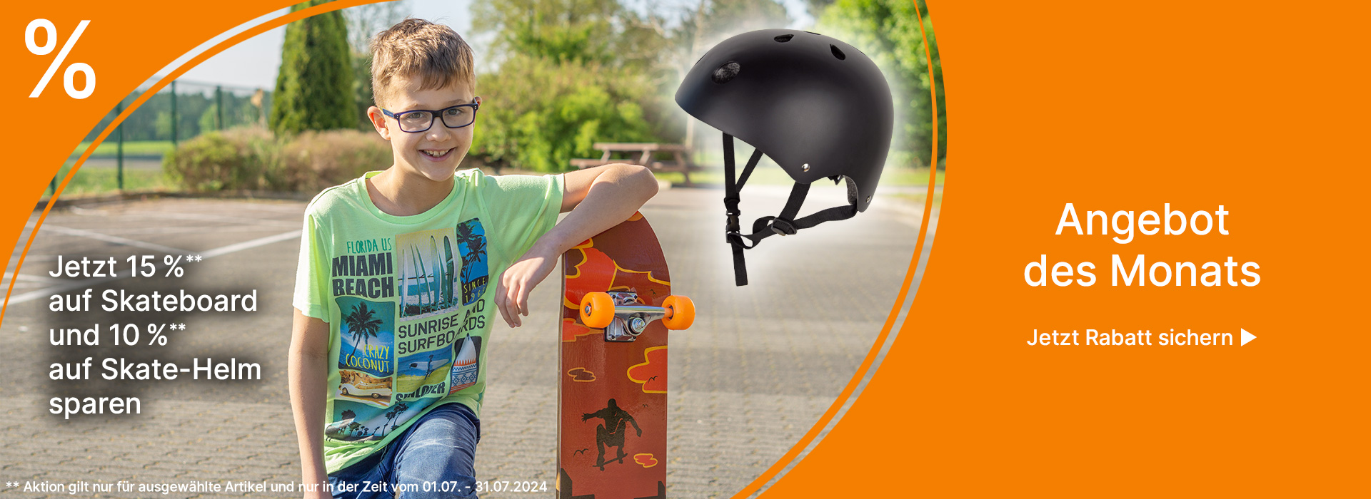 Juli-Aktion für Skateboard und Skate-Helm
