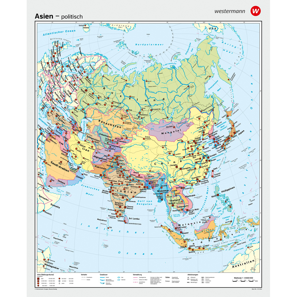 Asien, VS physisch / RS politisch, groß - in verschiedenen Varianten