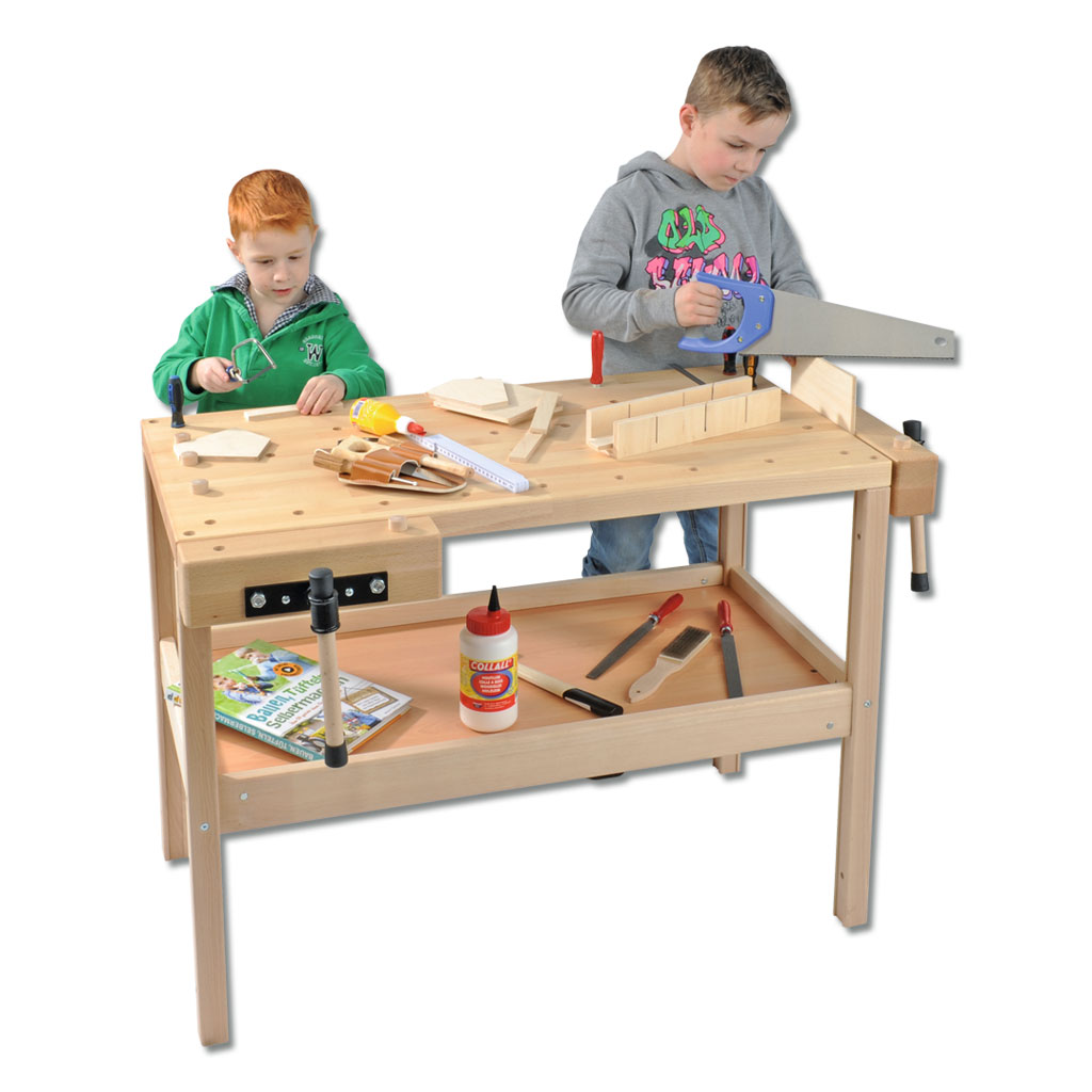 Koppelbare Hobelbank für 2 Kinder - Höhe 64 cm