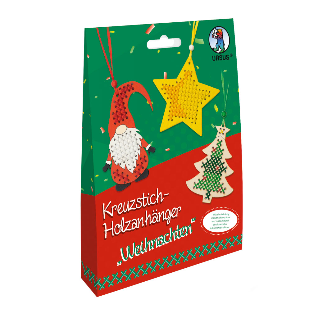 Kreuzstich-Holzanhänger Weihnachten