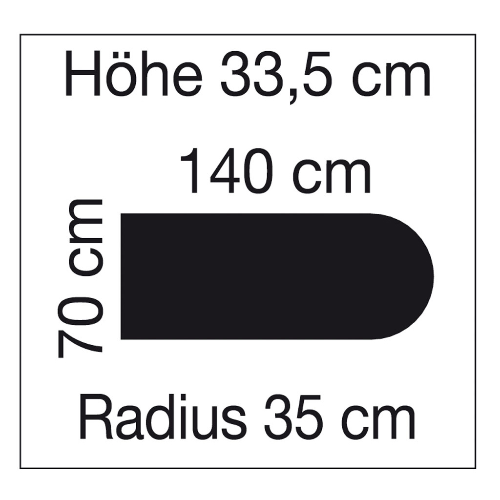 Rechteck-Podest mit Radius, feststehend - rot