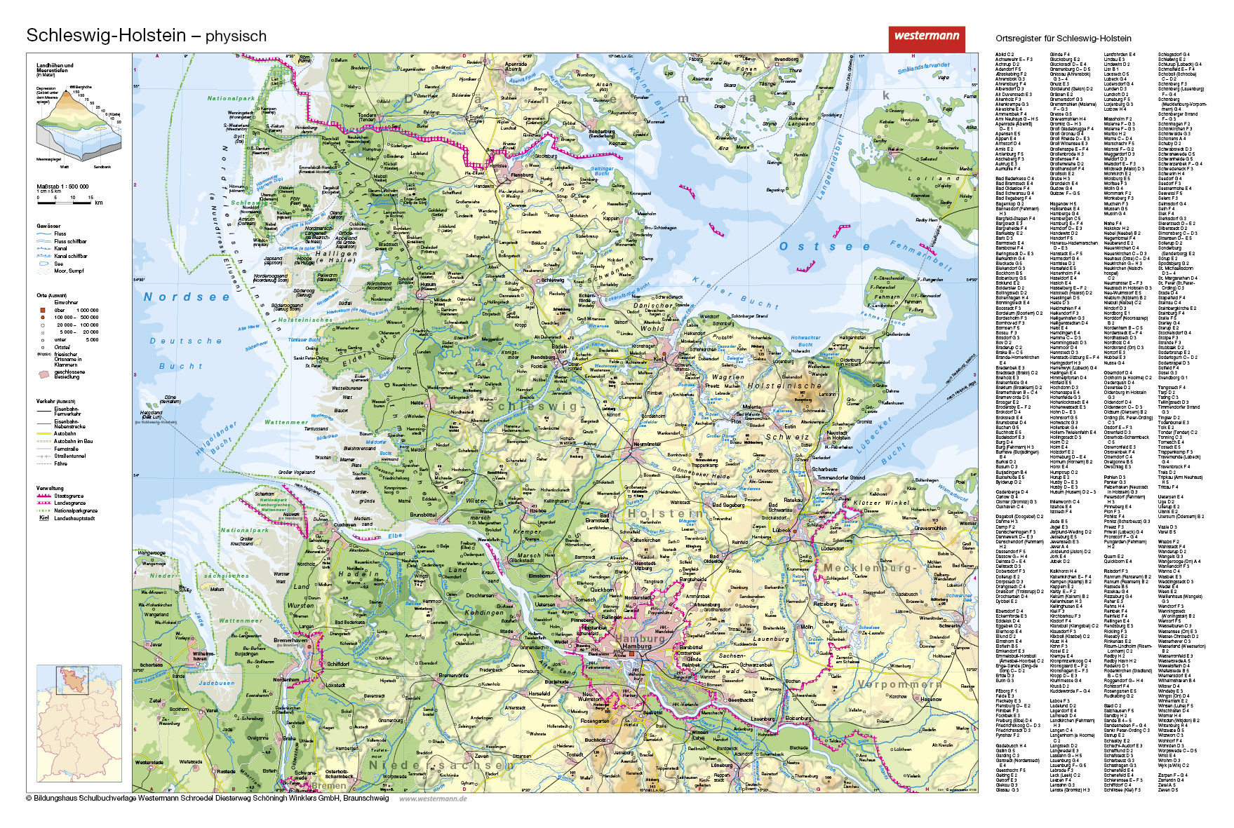 Handkarten Schleswig Holstein, VS physisch / RS politisch