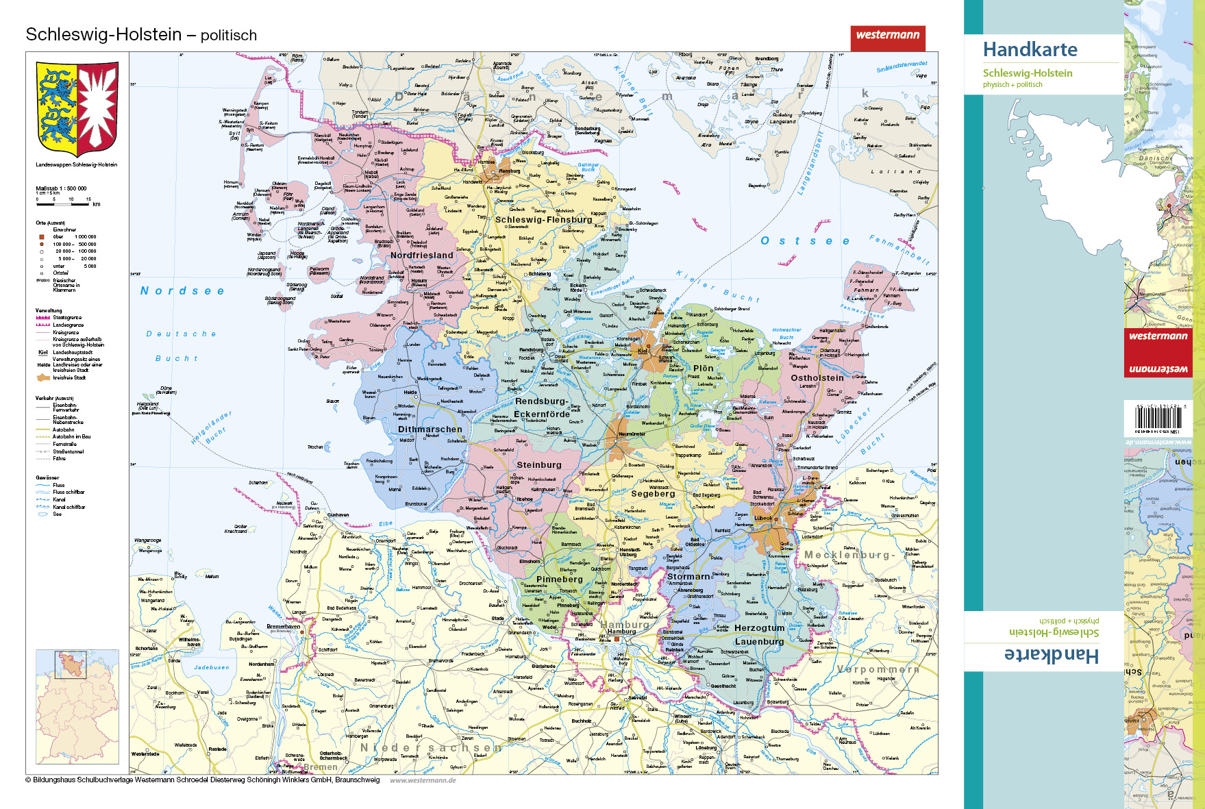 Handkarten Schleswig Holstein, VS physisch / RS politisch