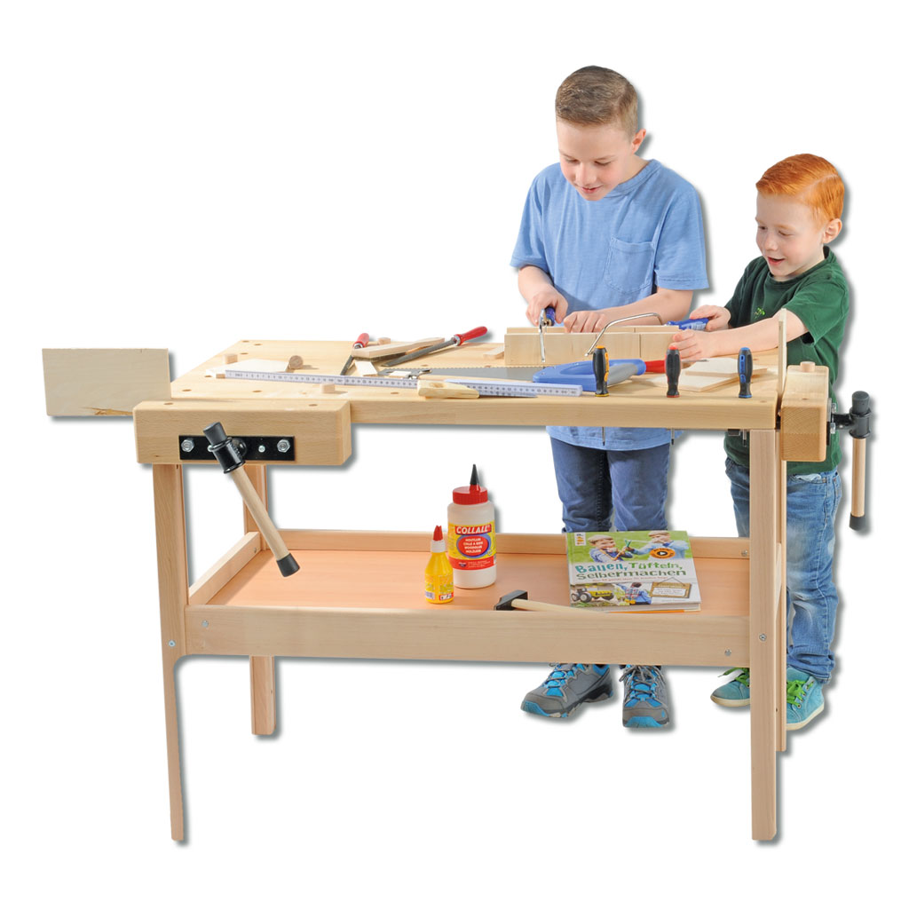 Koppelbare Hobelbank für 2 Kinder - Höhe 64 cm