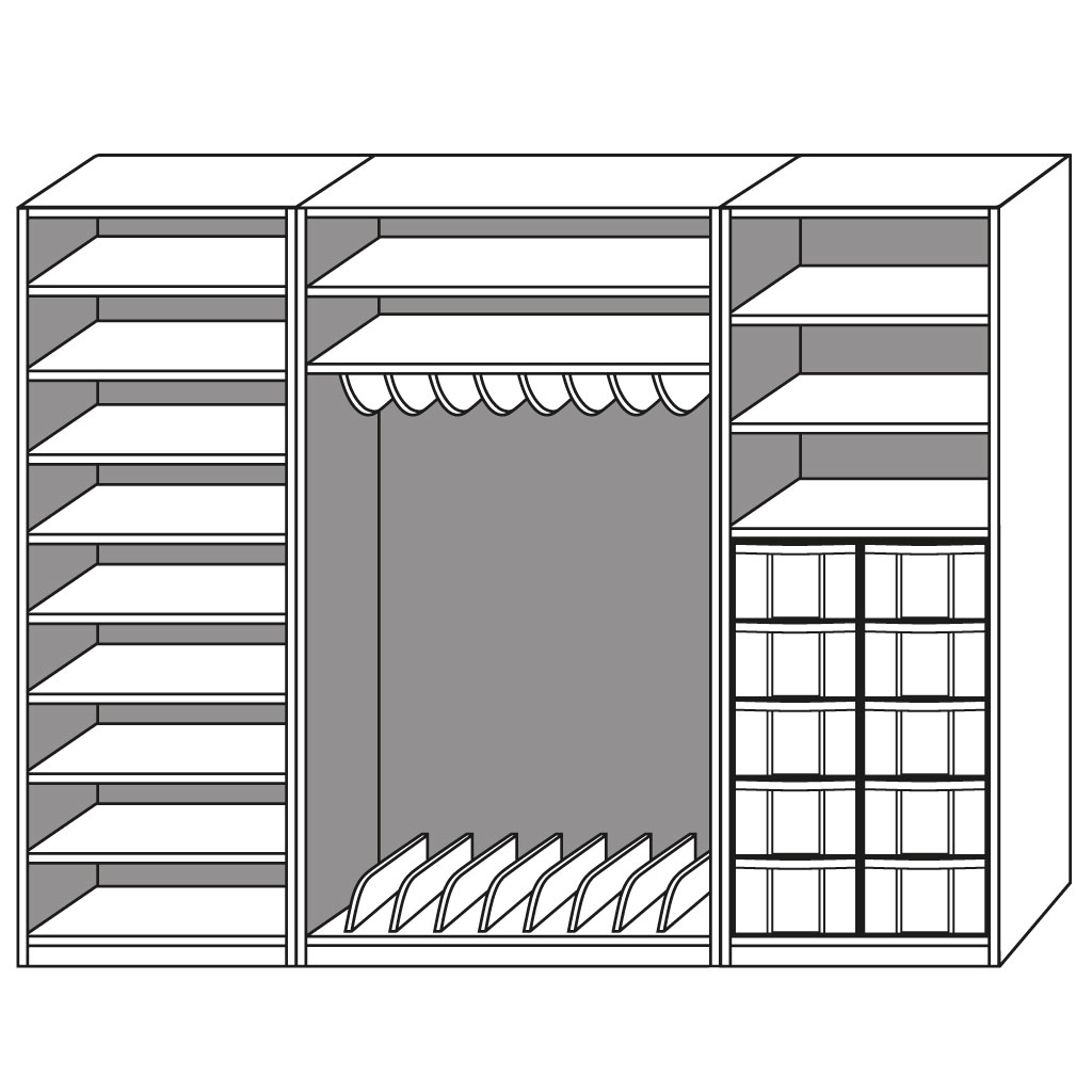 Modulus® Liegepolsterschrank "Neptun", 14 Ablagefächer, 10 große Schubladen