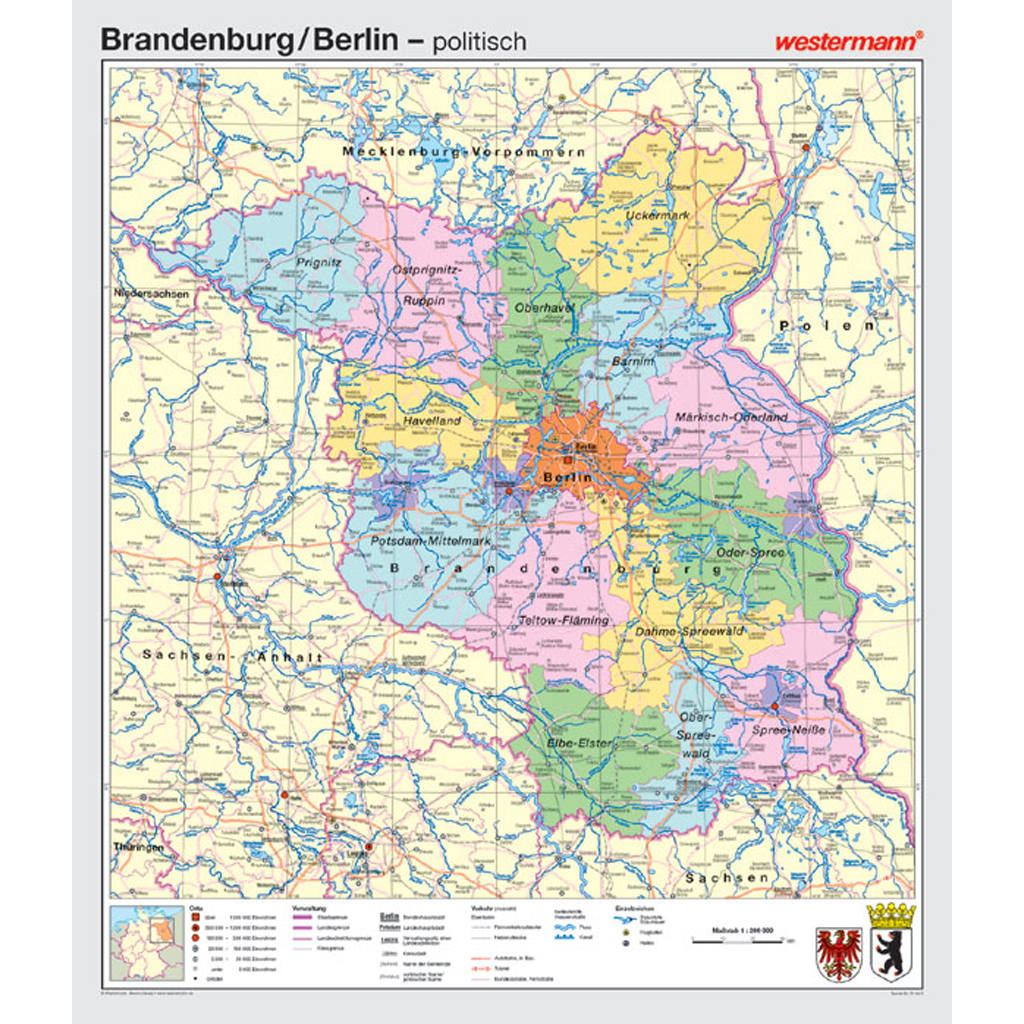 Westermann Wandkarte Brandenburg und Berlin physisch/politisch