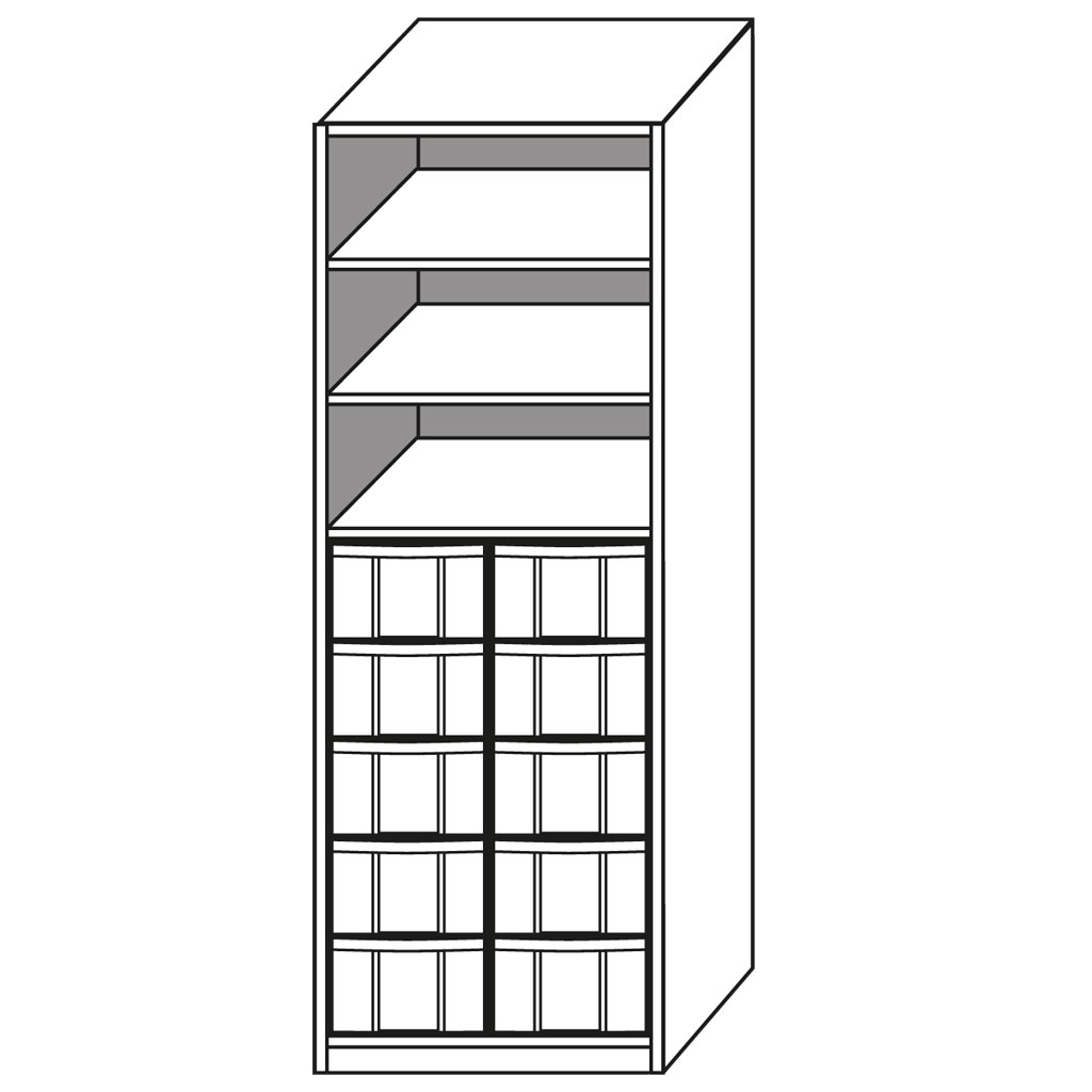 Modulus Bettzeugschrank mit Schüben, offenes Regal