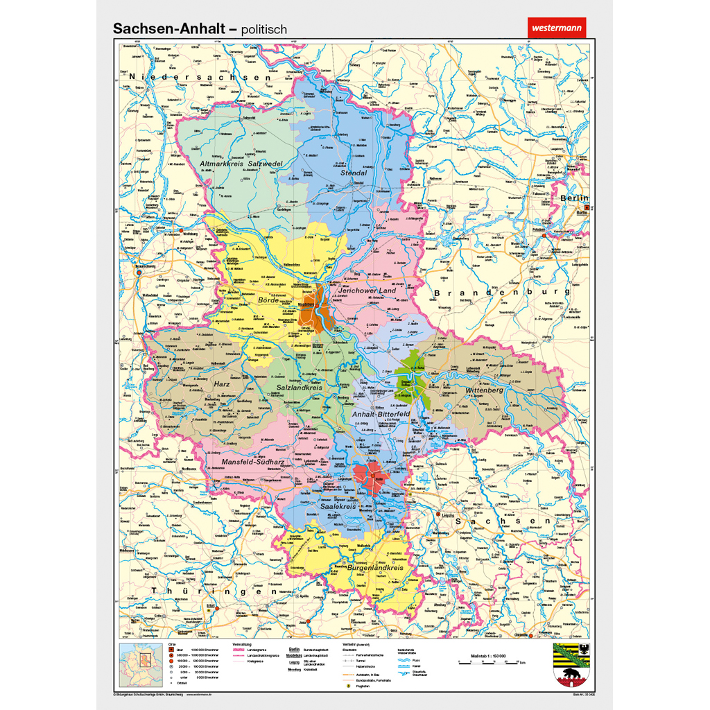 Westermann Wandkarte Sachsen-Anhalt physisch/politisch